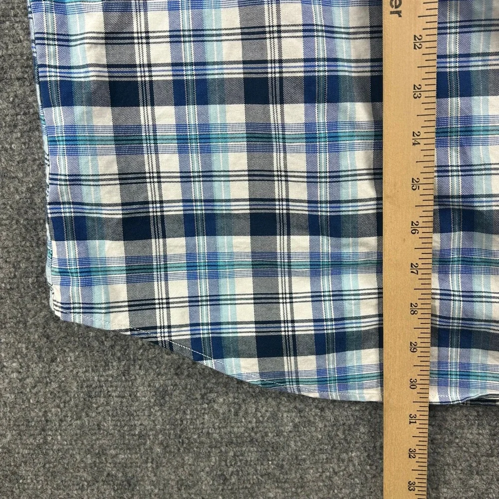 Banana‎ Republic Shirt Mens XL Blue Plaid Camden Fit Stretch Oxford Button Down